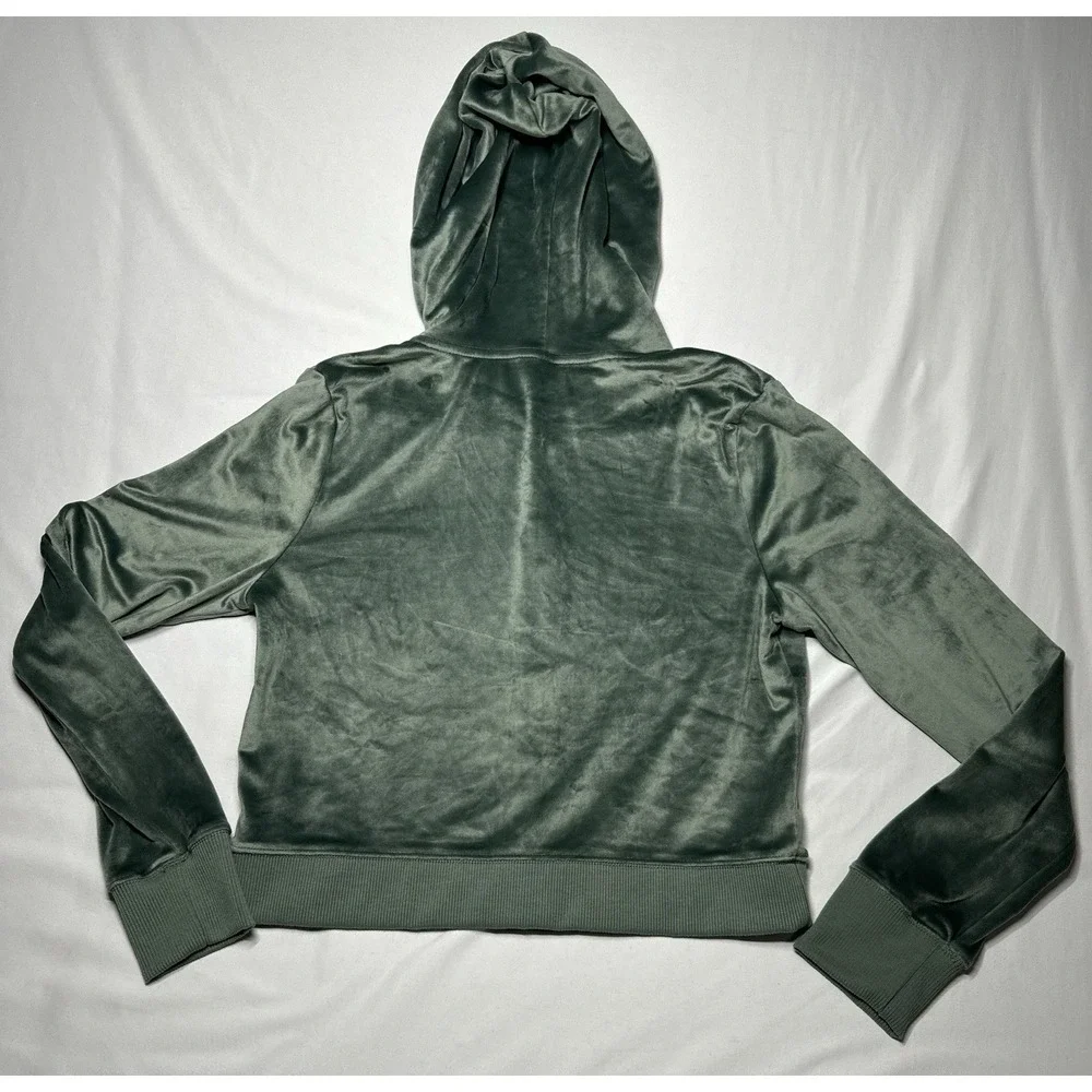 Aerie Real Good Cropped Hoodie Zip‎ Up Green Women's L Velvet Soft Stretch